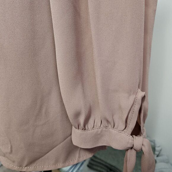 Women's Summer Blouse Tan Taupe 3/4 tie sleeve off shoulder size S by TIMING - Picture 4 of 8